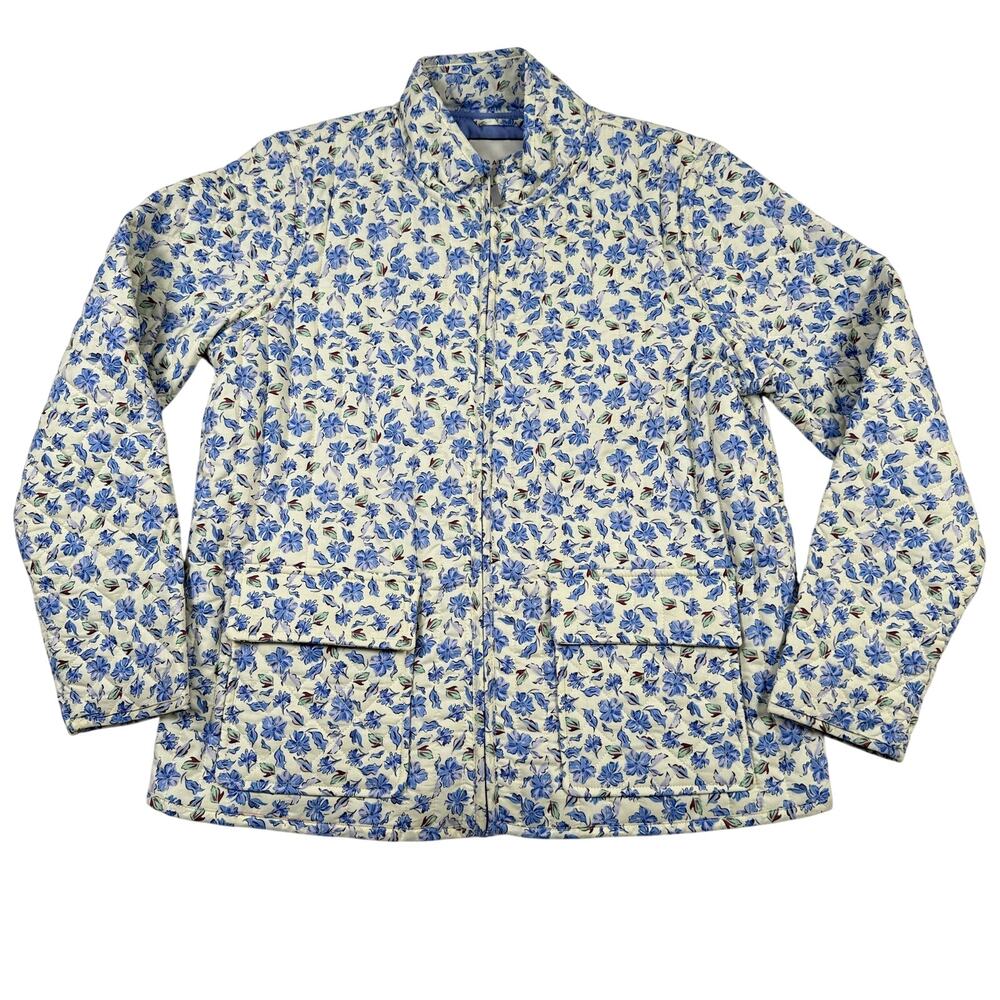 Bagatelle Collection Floral Quilted Jacket Women’s Large Blue Cream Cotton